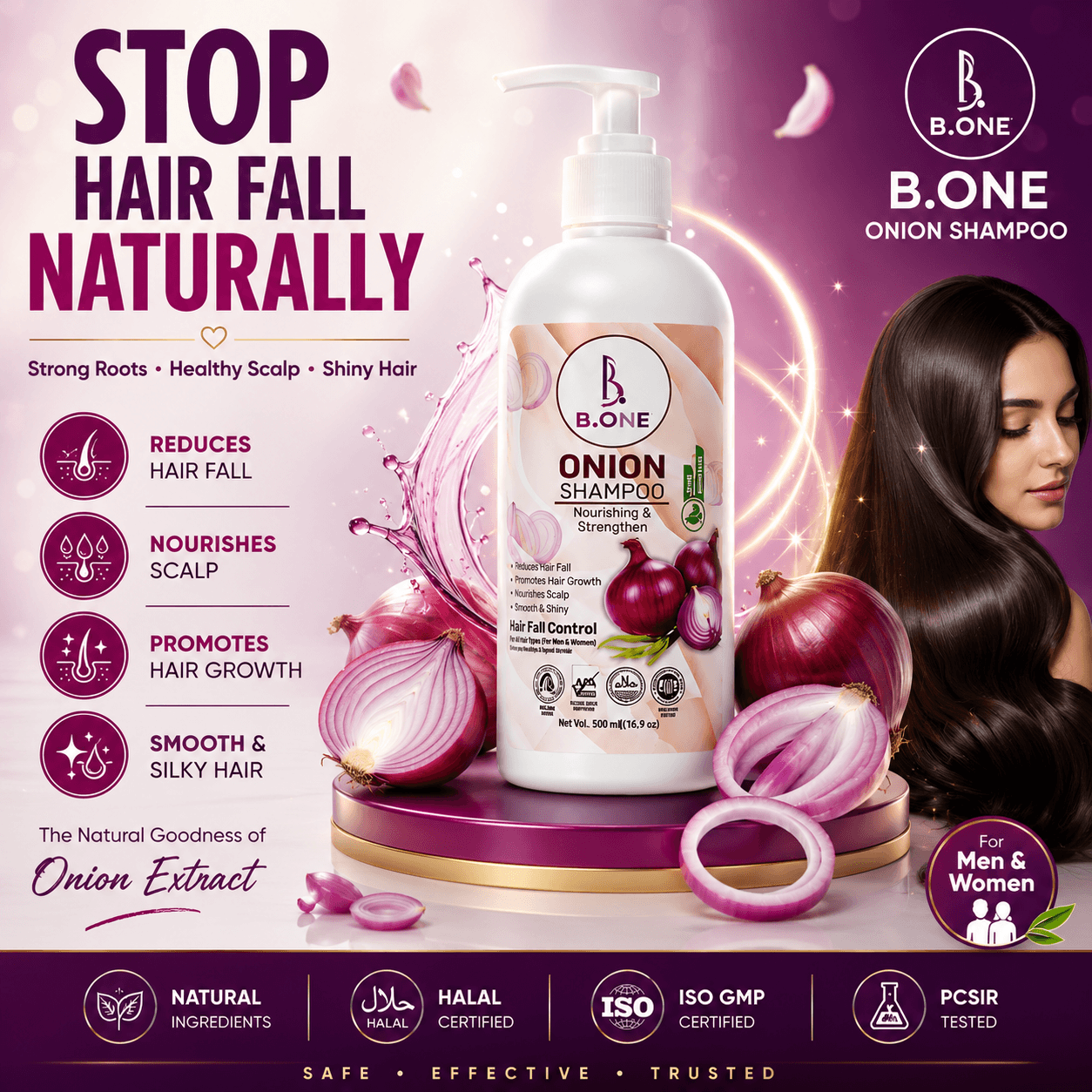 B.ONE Onion Shampoo 360ml | Strengthen Hair & Reduce Hair Fall