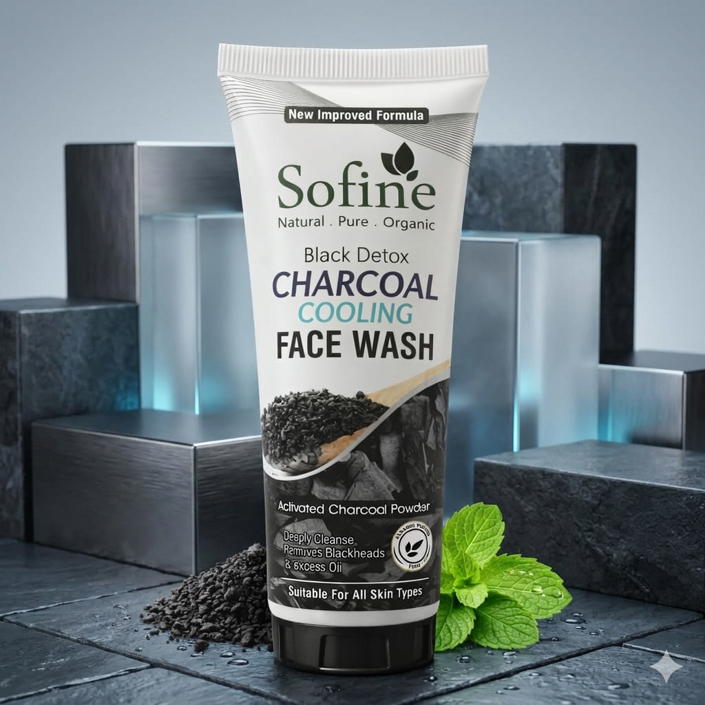 Sofine Black Detox Charcoal Cooling Face Wash – Deep Cleansing & Oil Control Formula